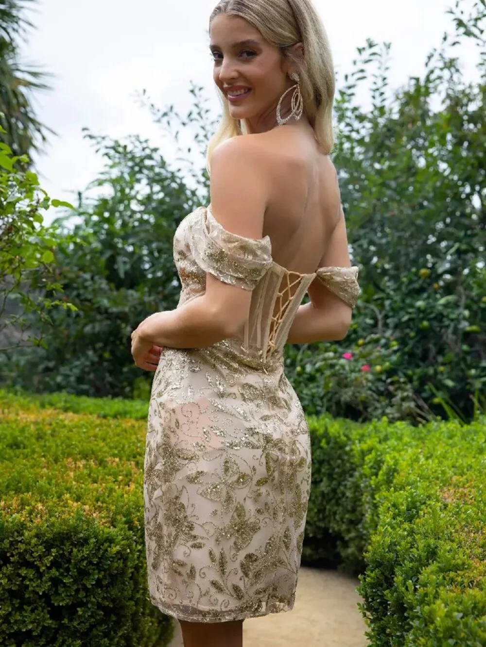 NEW CHAMPAGNE Lace & Mesh Evening Gown Floor Length Formal GS3510